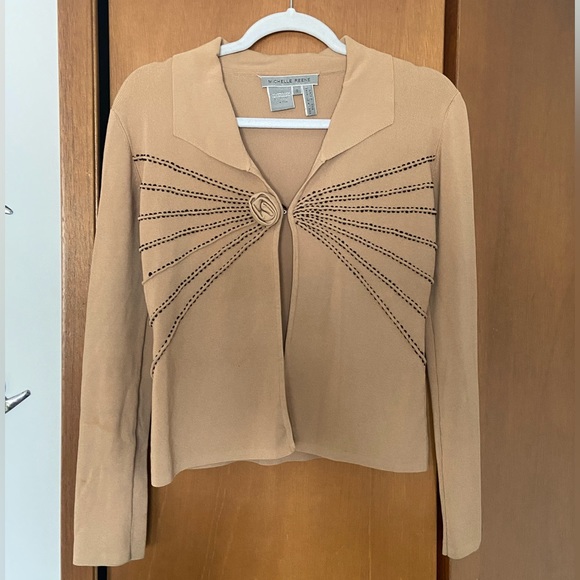 Vintage 90s Boho Long-Sleeve Crop Top w/ Flower Detail - Picture 1 of 3